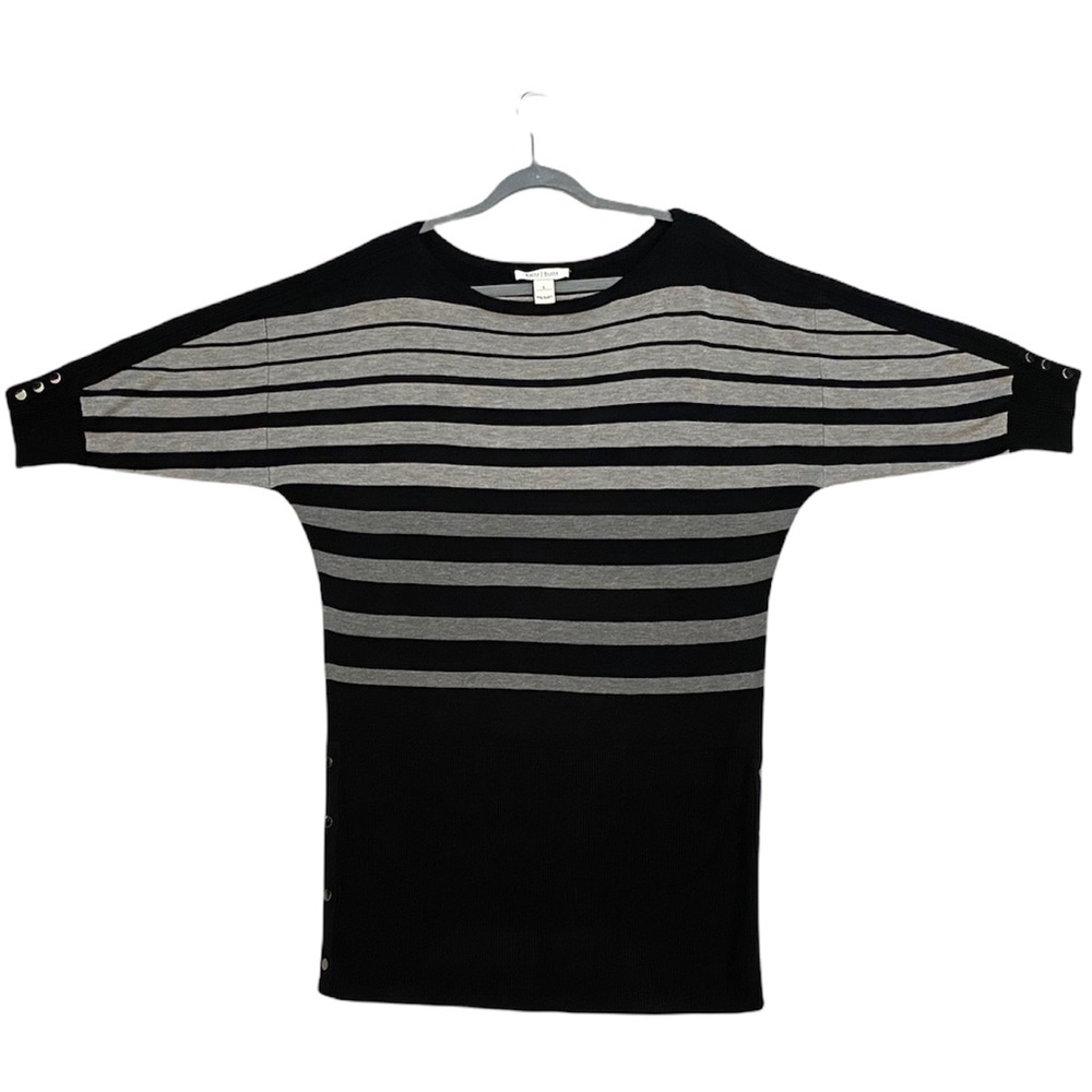 White House Black Market Black and Gray Striped Sweater